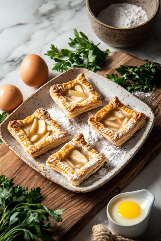 Homemade apple pie Pop Tarts with cinnamon and apple filling on a wooden table.