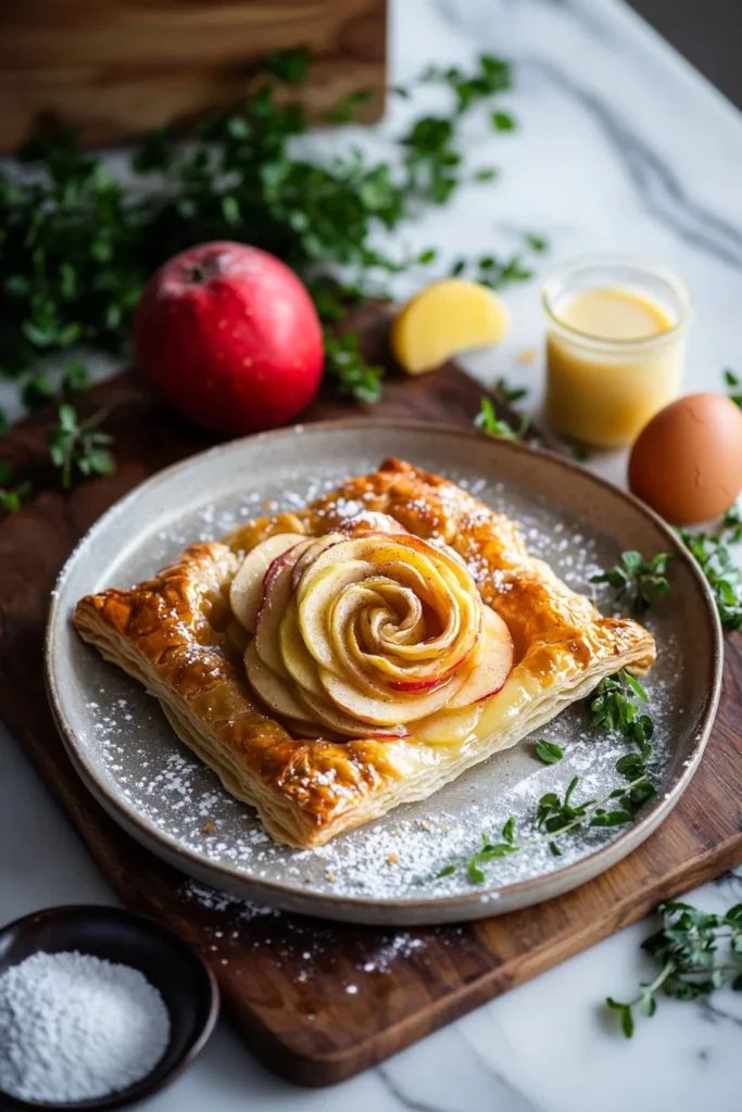 Elegant Apple Rose Puff Pastry with fresh apple slices and flaky crust
