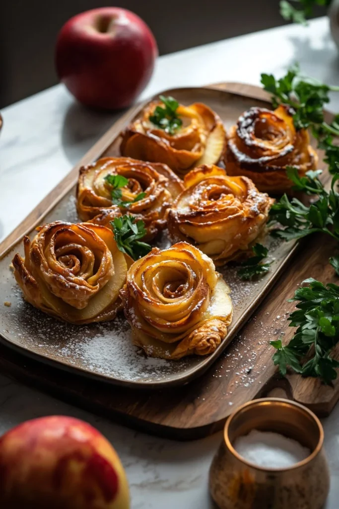 Delicious Apple Roses dessert with thinly sliced apples arranged like flowers