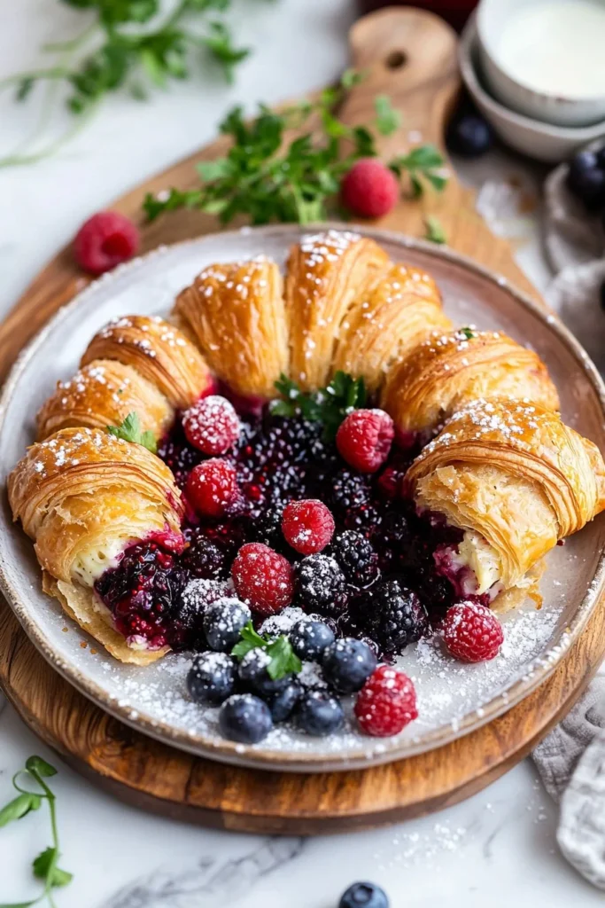 Delicious Berry Croissant Breakfast Bake served warm with berries.