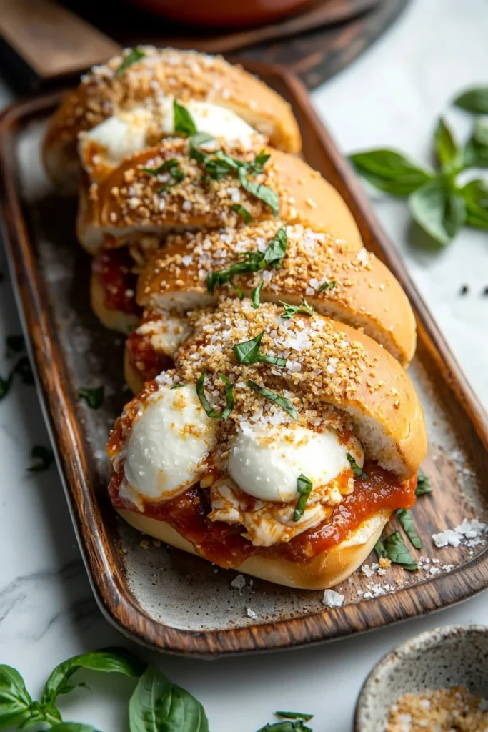 Delicious Blackstone Chicken Parmesan Sandwiches on a plate