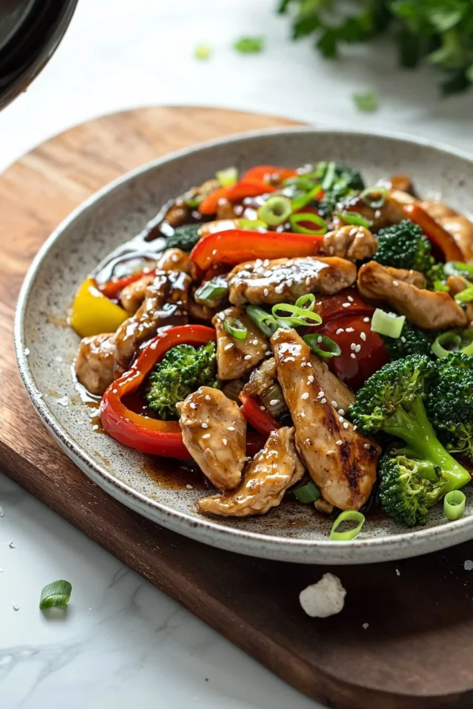 Blackstone Chicken Stir-Fry with colorful vegetables and sauce