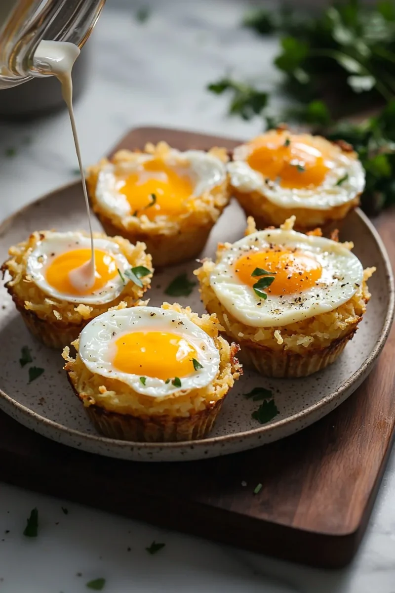 Cheesy hash brown cups with baked eggs fresh out of the oven