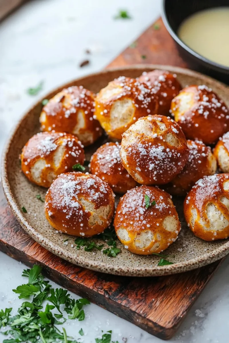 Freshly baked cinnamon pretzel bites, coated in cinnamon sugar and served warm.