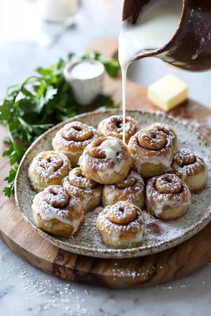 Delicious cinnamon roll bites made from 2-ingredient dough, freshly baked.