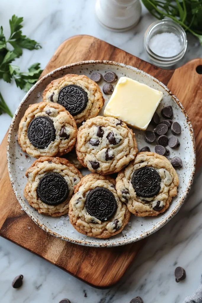 Delicious homemade Cookies and Cream Cookies with chunks of chocolate cookies.