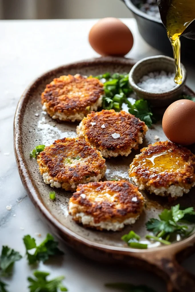 Delicious cottage cheese chicken patties served on a plate.
