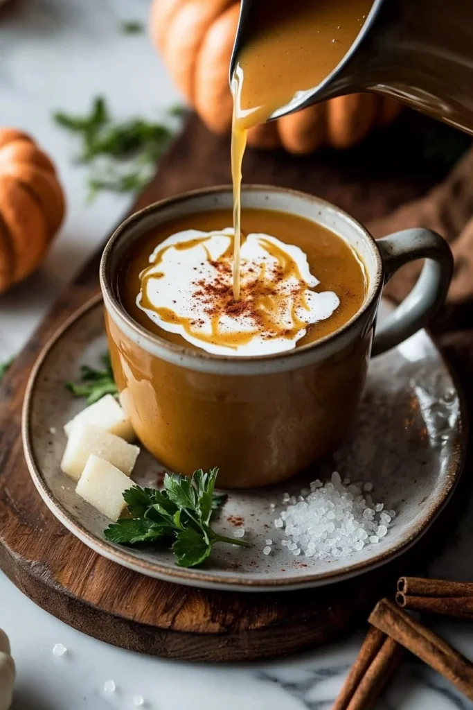 Creamy spiced pumpkin cider in a cozy autumn setting