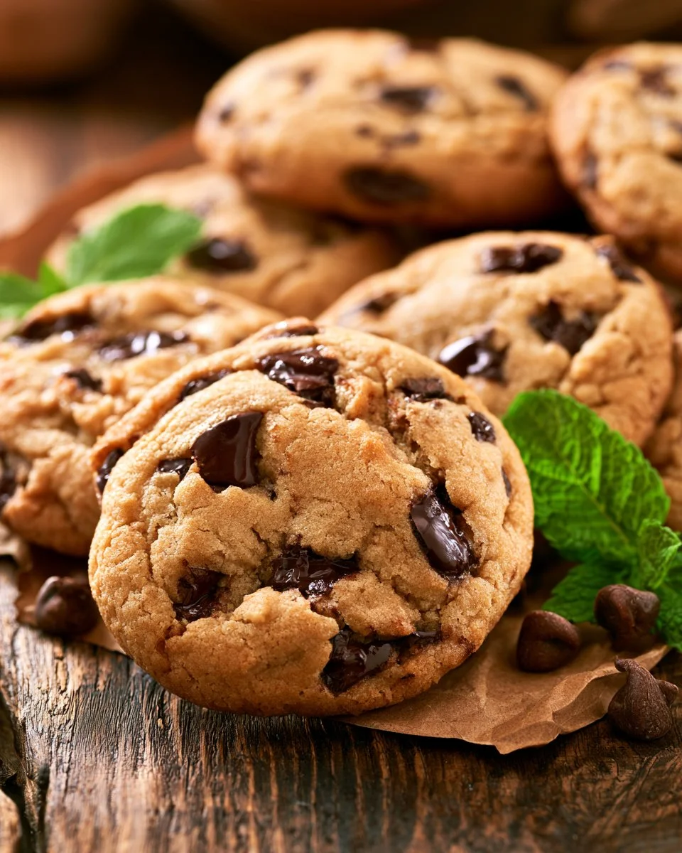 Crispy and chewy chocolate chip cookies on a baking tray