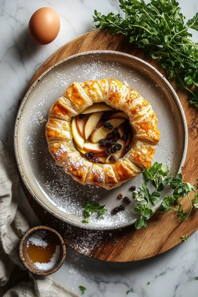 Delicious apple puff pastry ring with flaky crust and sweet apple filling
