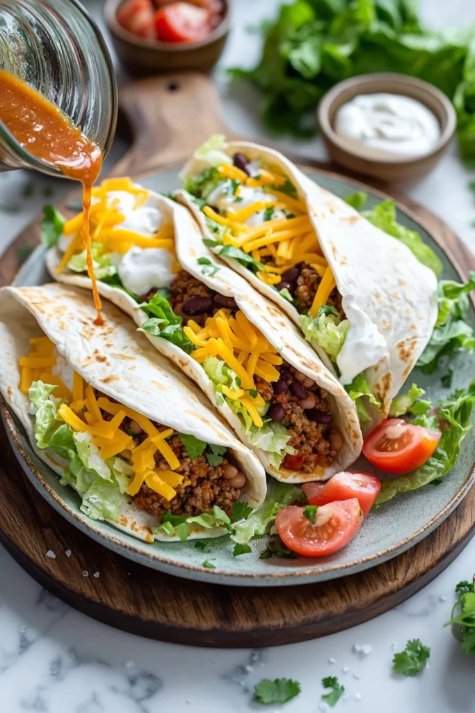 Delicious homemade Blackstone Crunchwrap ready to serve on a plate.