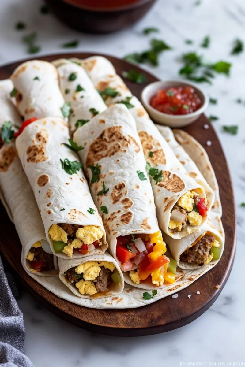 Easy freezer breakfast burritos ready for quick meals.