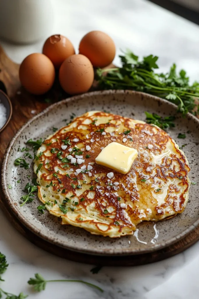Deliciously fluffy easy German pancakes served with syrup and fresh fruits