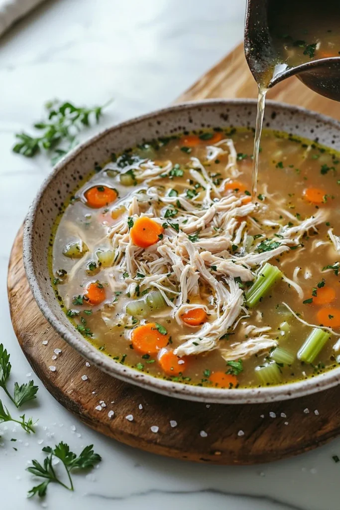 Bowl of Easy Marry Me Chicken Soup with fresh herbs and ingredients