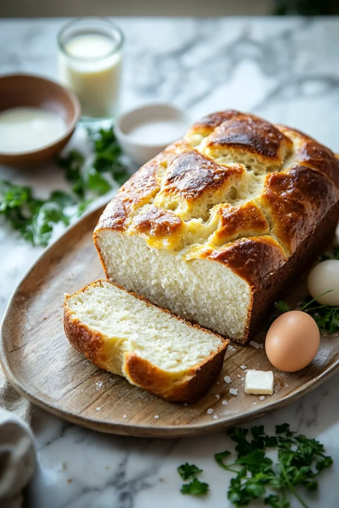 Freshly baked easy milk bread loaf on a cutting board
