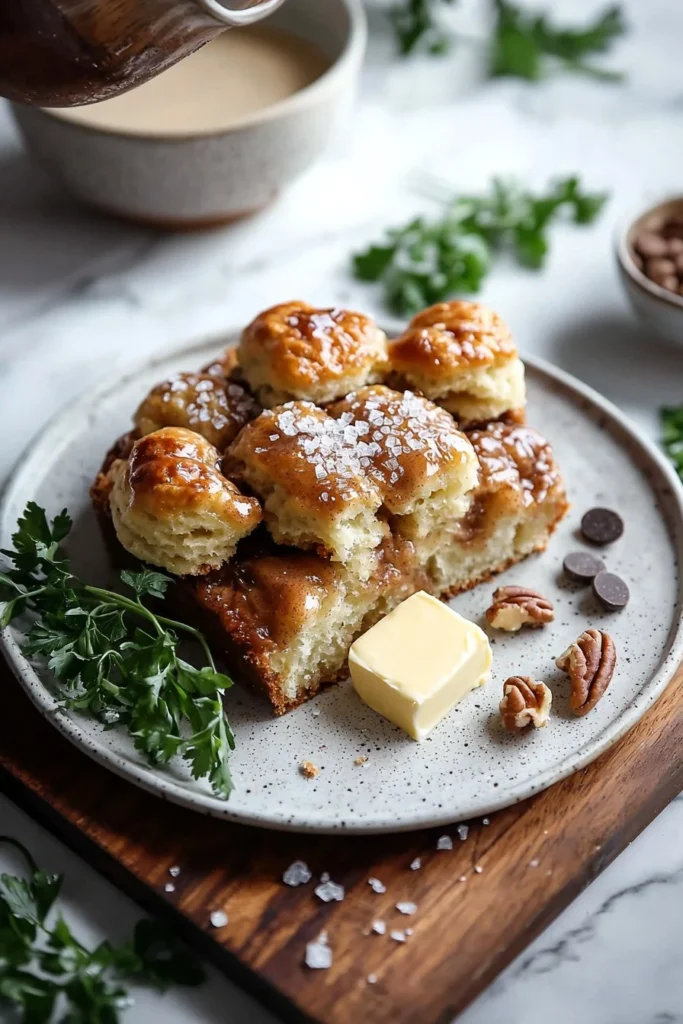Deliciously baked easy monkey bread served warm with gooey caramel sauce