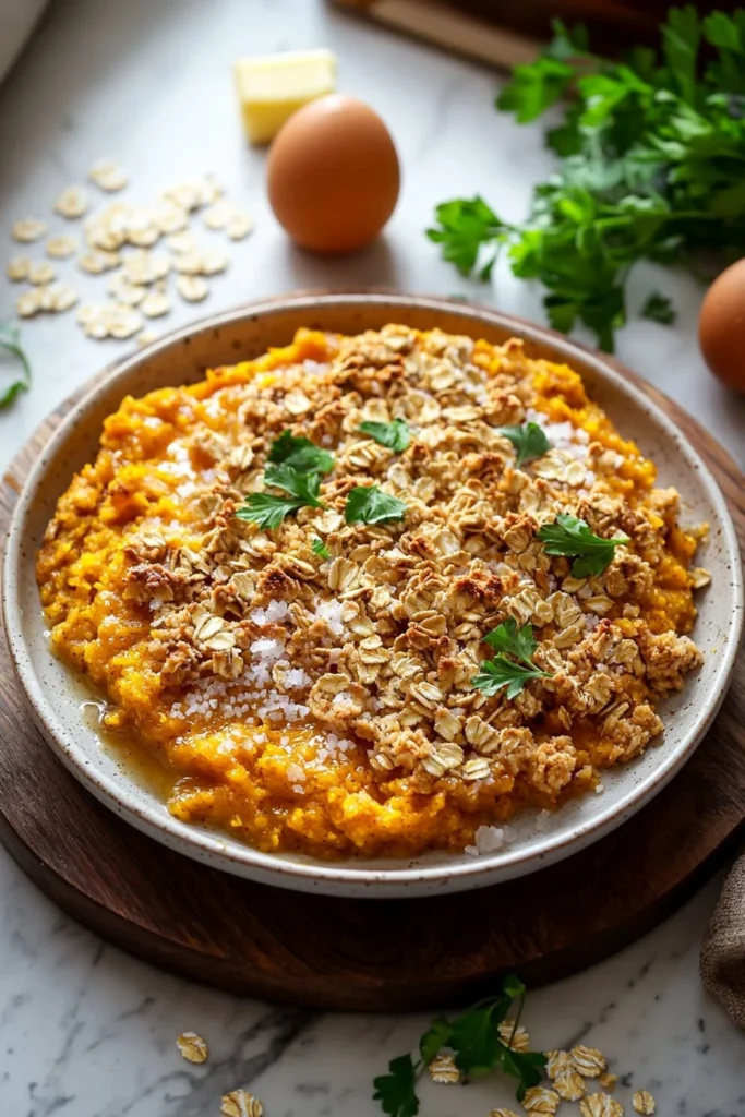 Delicious easy pumpkin crisp dessert served in a bowl with whipped cream