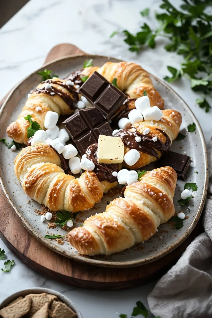 Delicious Easy S’mores Crescent Rolls filled with chocolate and marshmallows