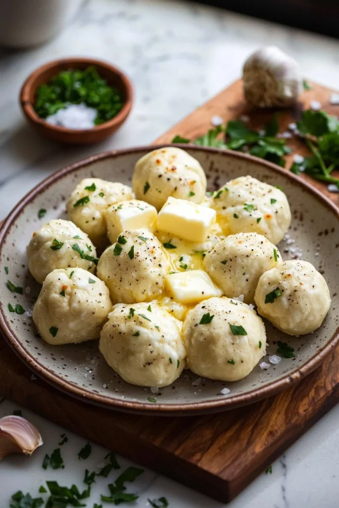 Plate of delicious garlic butter cheese bombs ready to serve