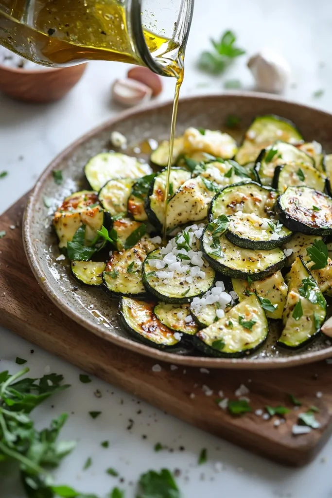 Delicious garlic roasted zucchini in a baking dish