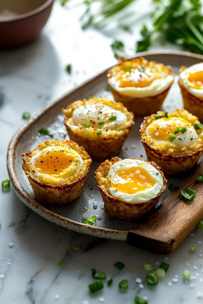 Delicious hash brown egg cups baked with eggs and crispy hash browns