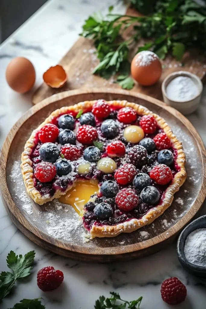 Homemade mixed berry pop tarts on a plate with fresh berries
