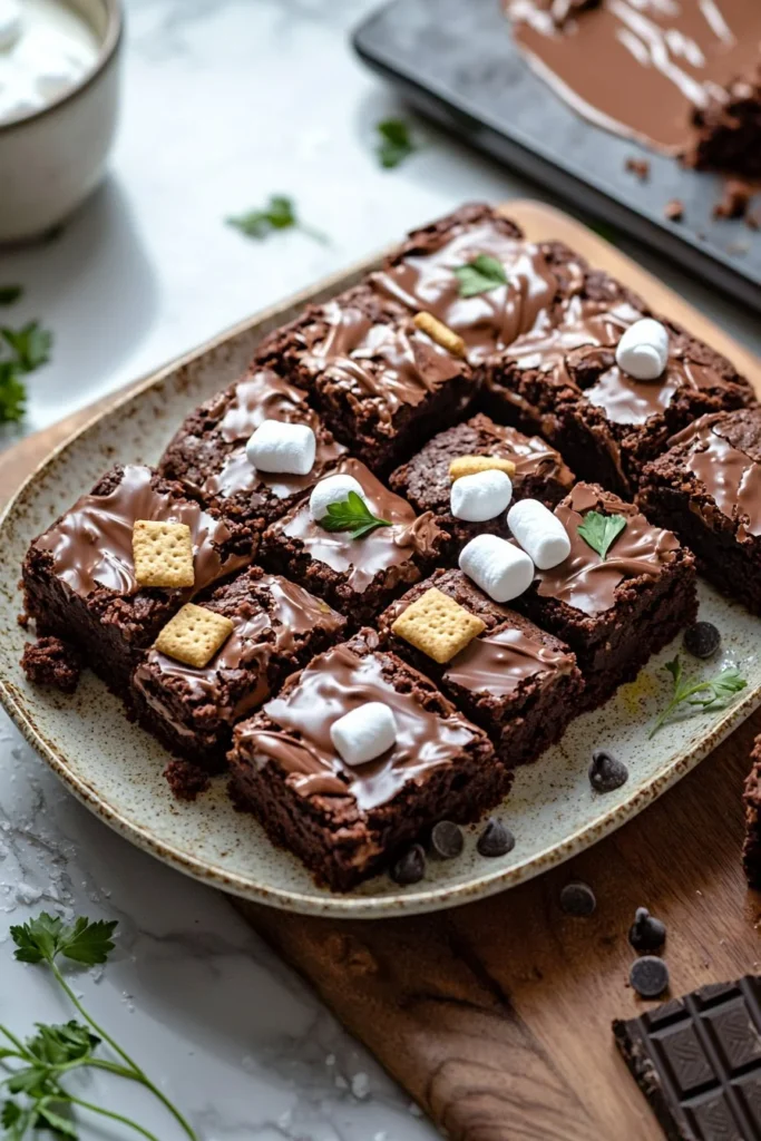 Decadent homemade s'mores brownies with toasted marshmallows and chocolate