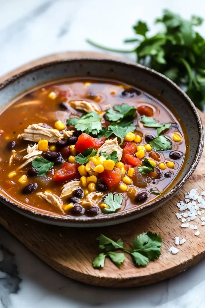 Instant Pot Chicken Taco Soup served in a bowl with toppings