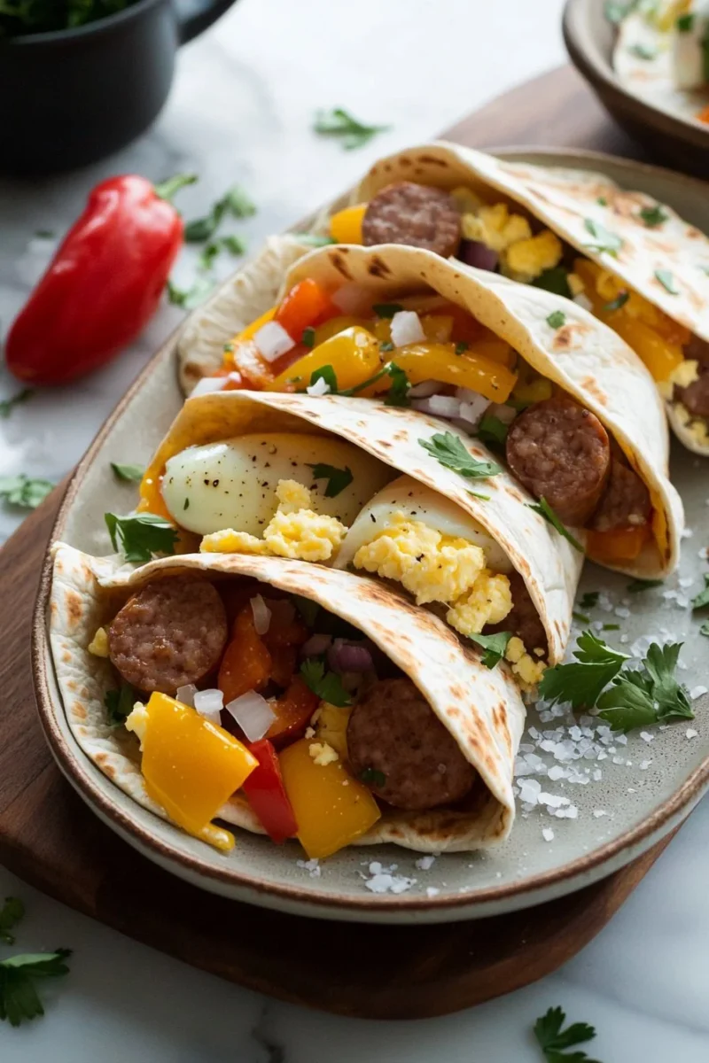 Delicious Italian Sausage Breakfast Burritos filled with eggs and cheese