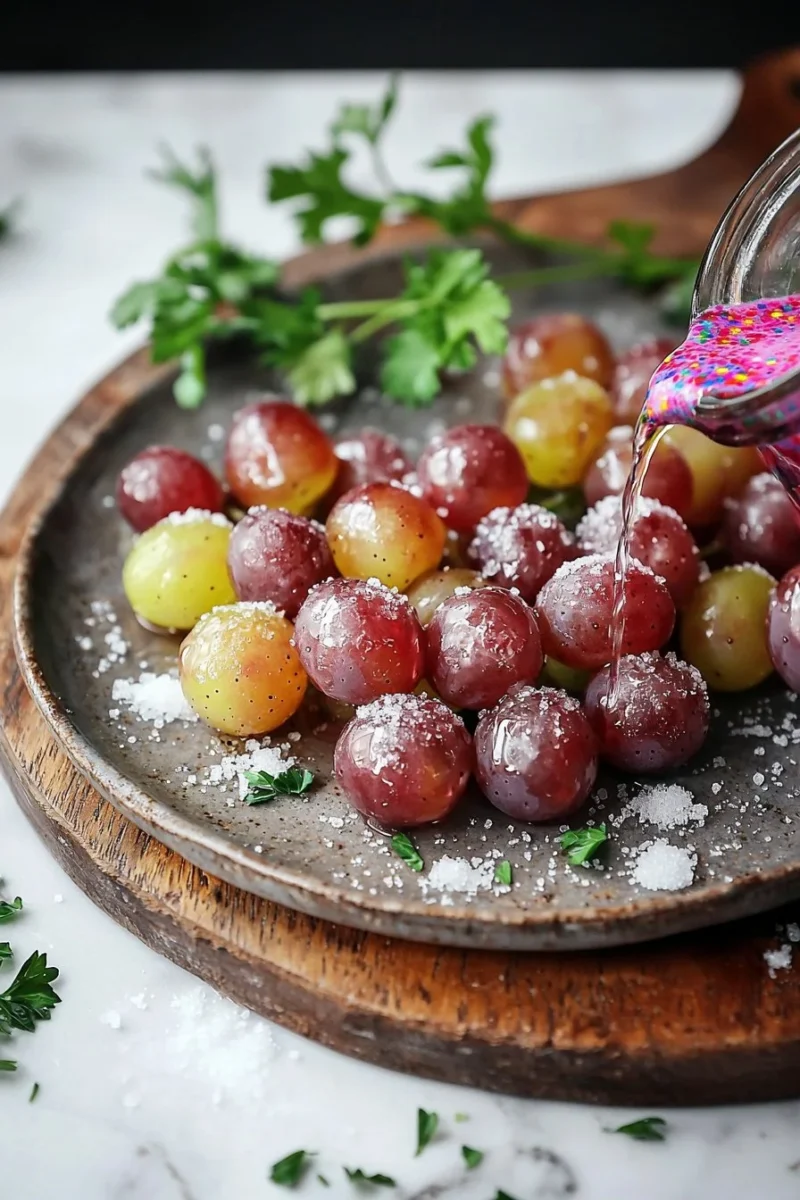 Plate of colorful Kool-Aid Grapes ready to be served as a snack