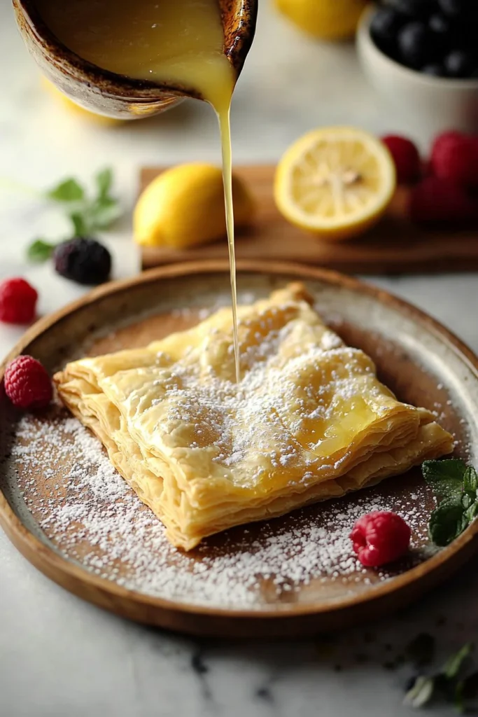 Lemon curd puff pastry dessert with a golden flaky crust