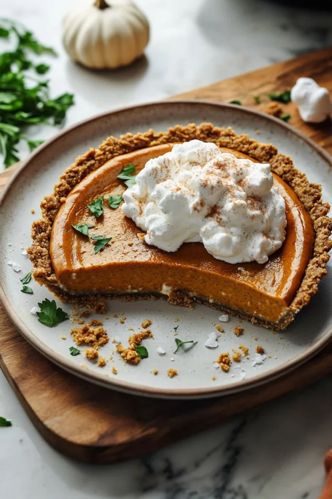 No Bake Marshmallow Pumpkin Pie ready to serve
