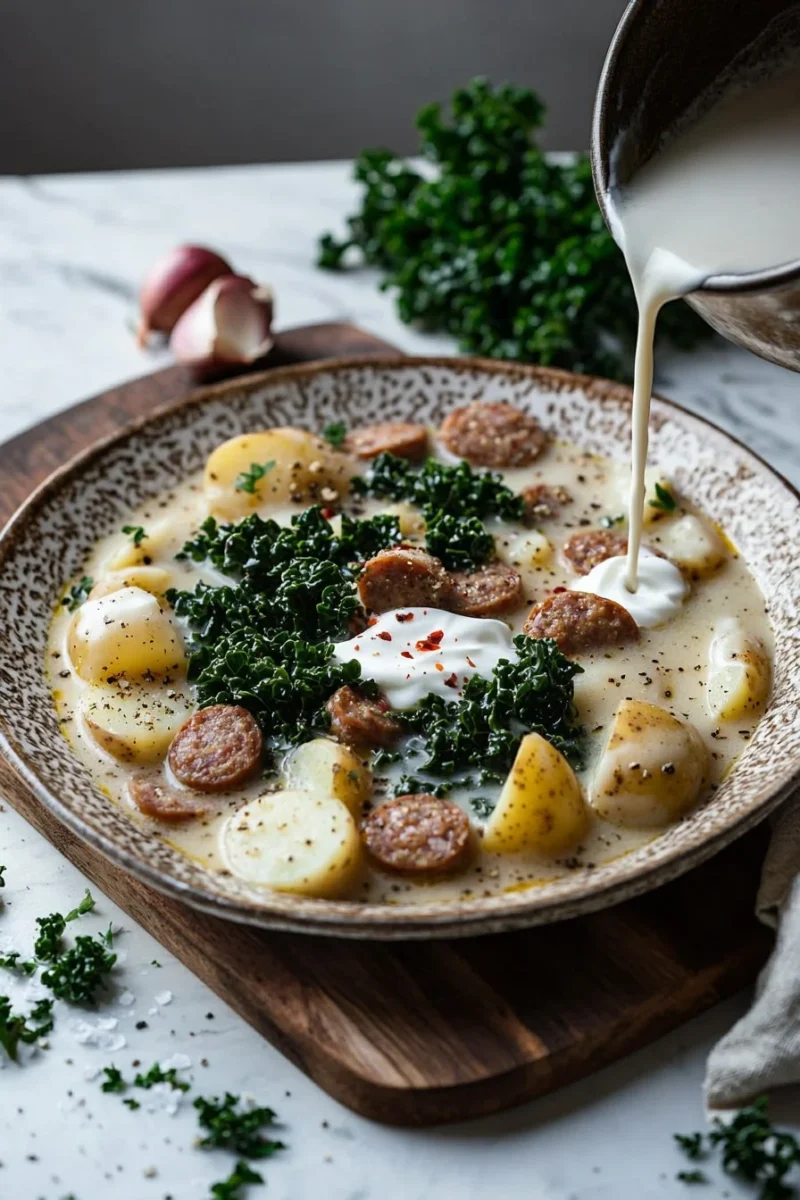 Bowl of Olive Garden Tuscan Soup with fresh ingredients and rich flavors