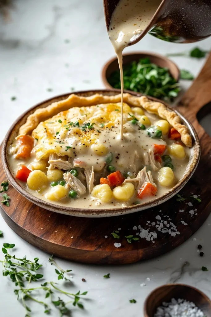 Delicious One Pot Gnocchi Chicken Pot Pie served in a comforting bowl