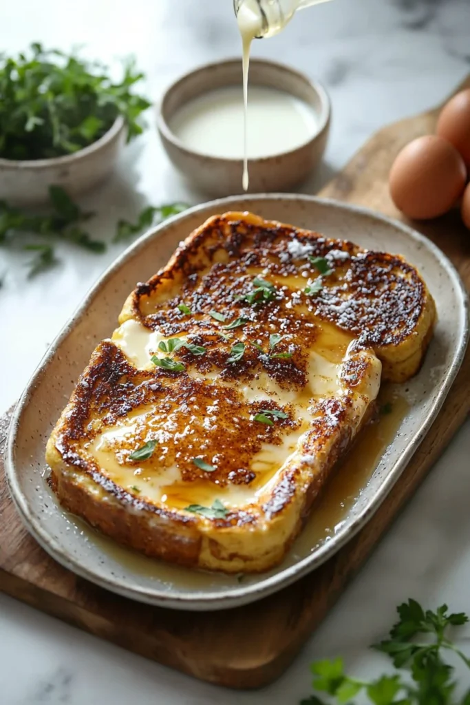 Delicious overnight crème brûlée French toast topped with caramelized sugar crust.
