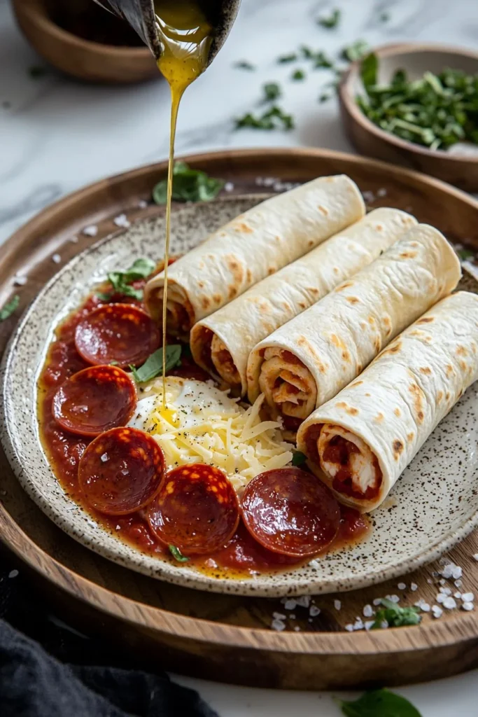 Homemade Pizza Roll Ups with cheese and pepperoni served on a plate.