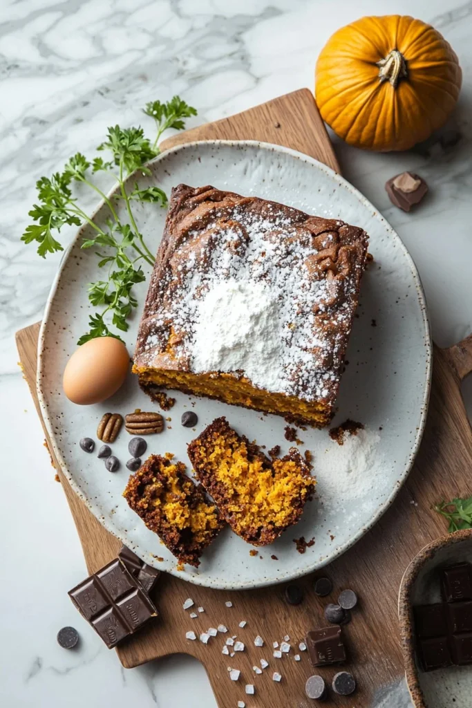 Deliciously moist Pumpkin Coffee Cake topped with spices and streusel.
