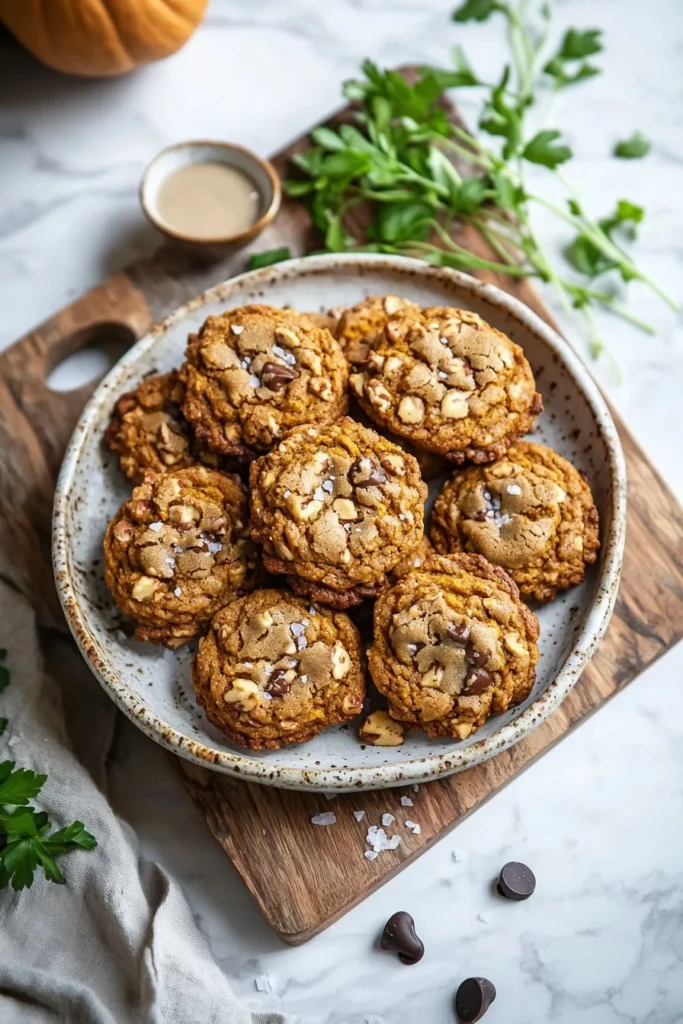 Delicious pumpkin coffee cake cookies on a plate with coffee cup