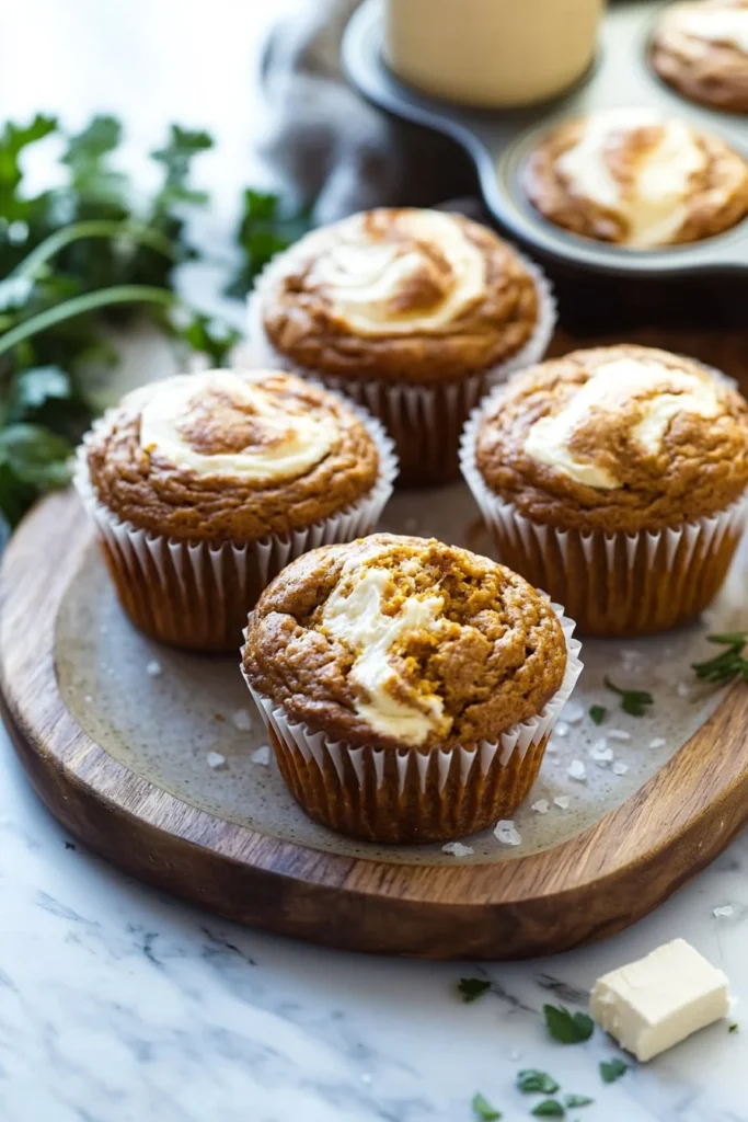 Pumpkin cream cheese swirl muffins fresh out of the oven, perfect for fall desserts