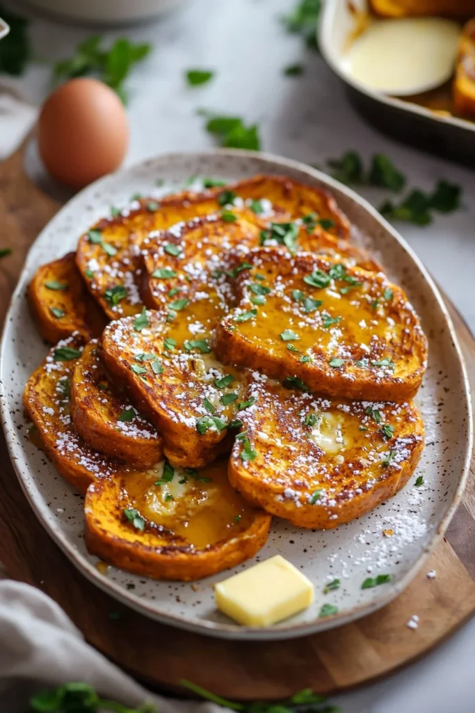 Delicious Pumpkin French Toast Casserole topped with spices and syrup