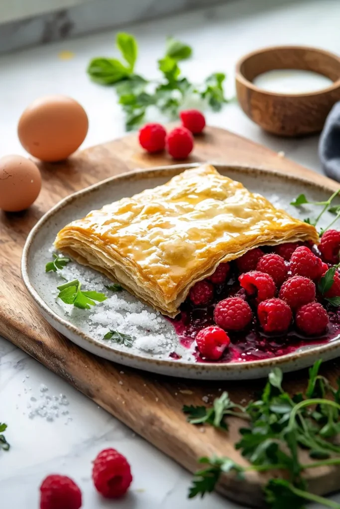 Delicious homemade raspberry pastry with fresh raspberries and flaky crust