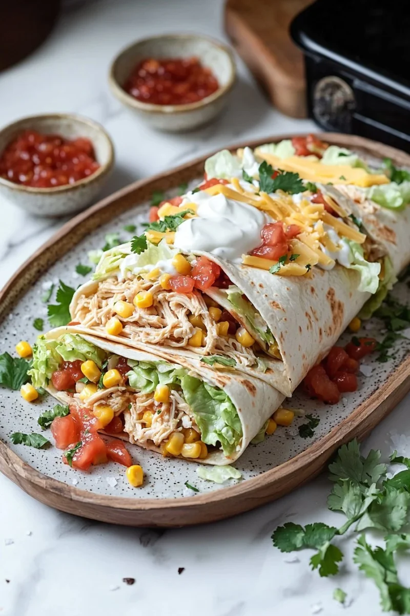 Seven Layer Chicken Burritos loaded with fresh ingredients and flavors