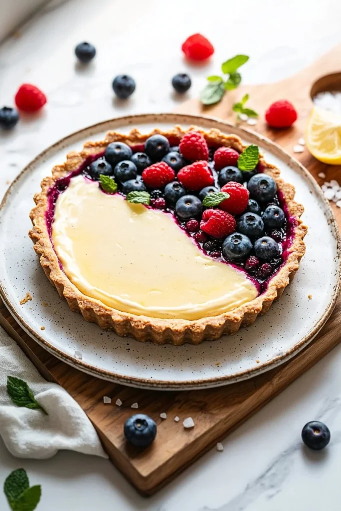 Simple Berry Cheese Tart with fresh berries on top