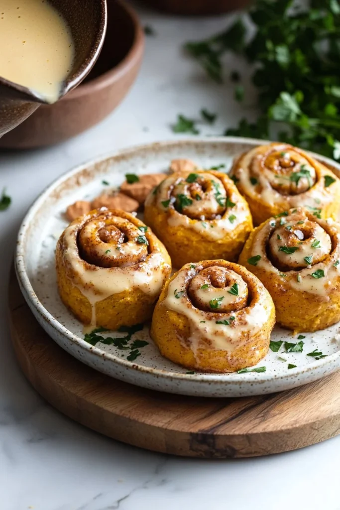 Delicious small batch pumpkin cinnamon rolls topped with cream cheese icing