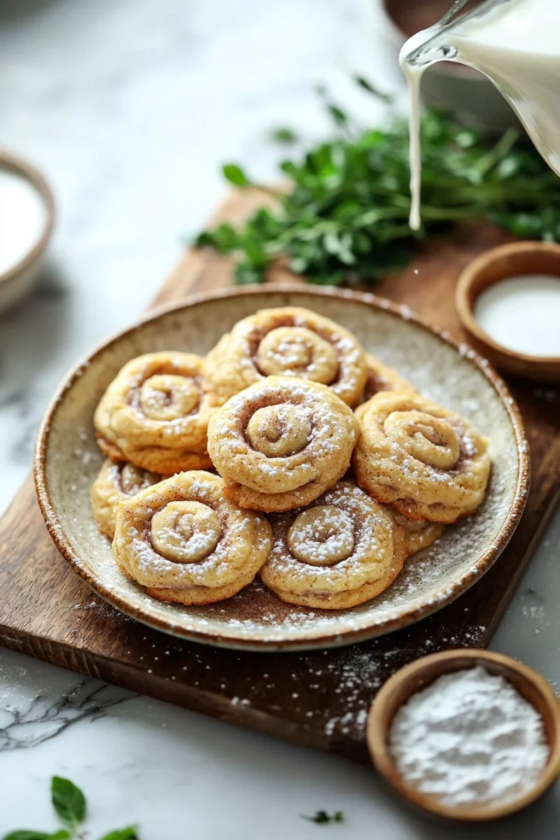 Soft cinnamon roll cookies with gooey center and cinnamon sugar topping