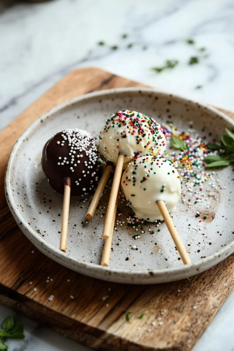Starbucks Cake Pop with colorful sprinkles on display at a café