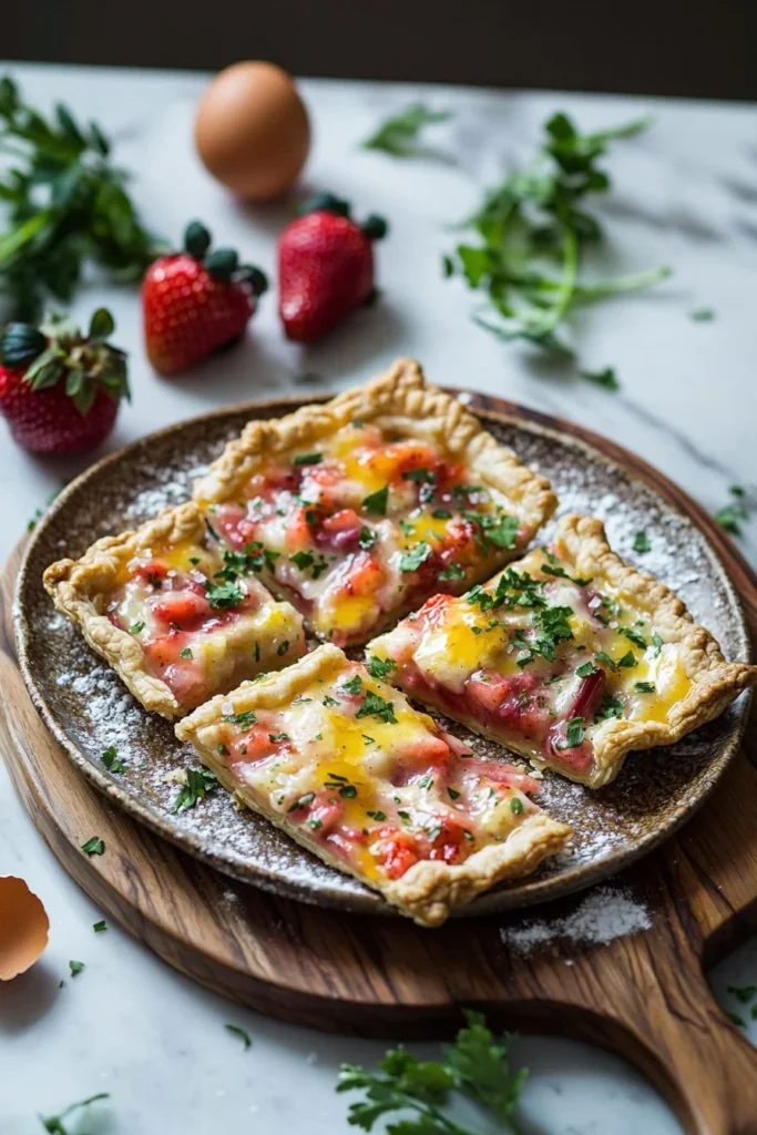 Homemade Strawberry Rhubarb Pop Tarts on a plate with fresh strawberries.