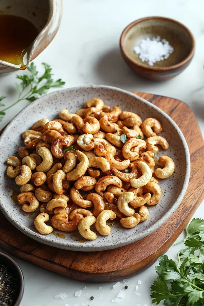Bowl of sweet and spicy roasted cashews ready to be enjoyed as a tasty snack.