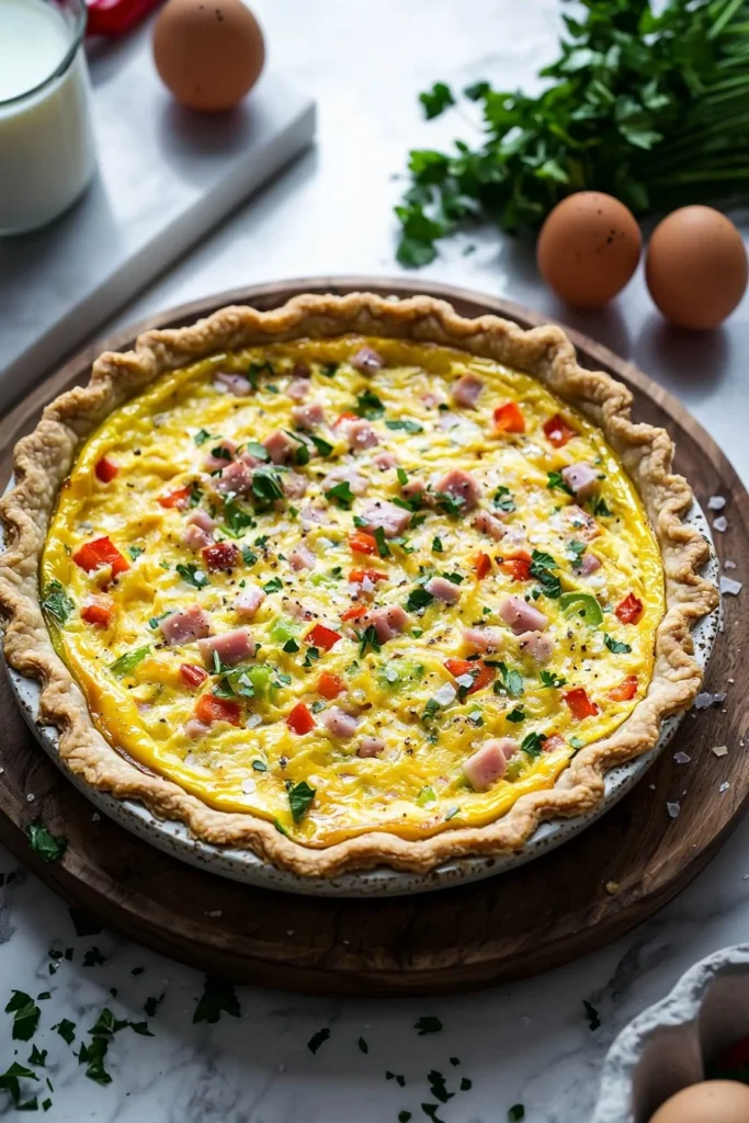 Delicious Western Omelet Quiche served on a plate with herbs