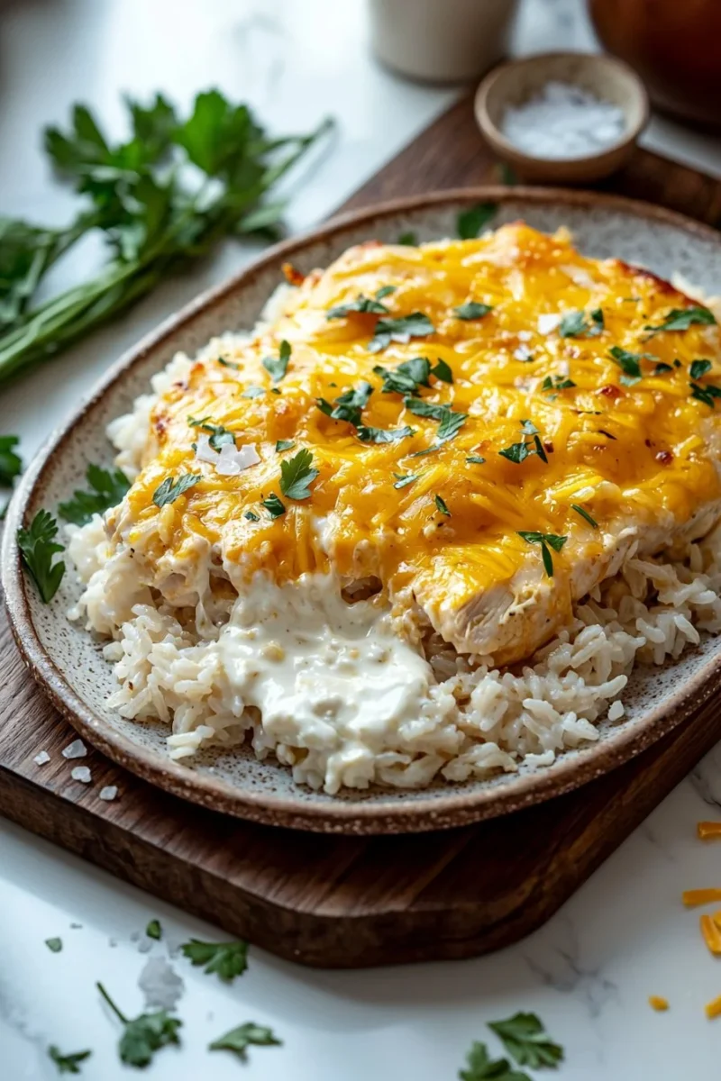 Delicious Angel Chicken Rice Casserole with chicken and rice baked to perfection